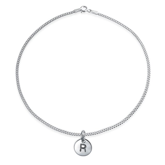 Petite Cheville Minimaliste ABC Ronde avec Lettres R Initiale pour Adolescentes et Femmes.925 Argent Sterling 10 Pouces