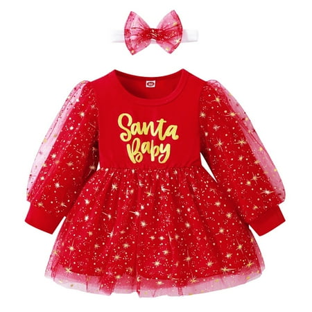 

0-4T Toddler Baby Girl Long Sleeve Christmas Dress Xmas Santa Tutu Dresses