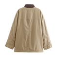 thumbnail image 4 of Women's Oversized Barn Jacket Button Down Lapel Collar Fall Casual Outwear Relaxed Fit Long Sleeve Barn Jackets (Khaki S), 4 of 5