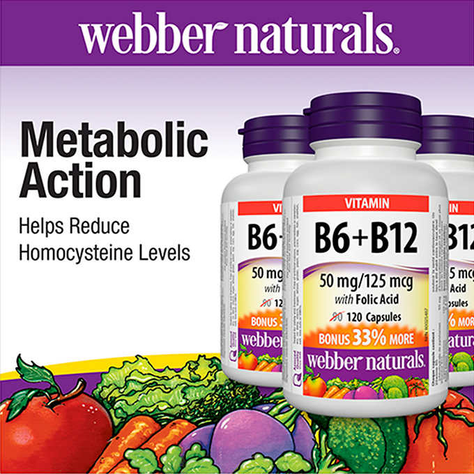 webber naturals® B6, B12 with Folic Acid 3 x 120 Capsules Walmart