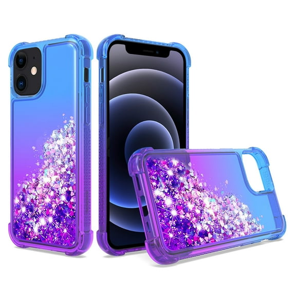 Reiko brand for Iphone 12 Mini Shiny Flowing Glitter Liquid Bumper Case In Blue