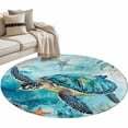 thumbnail image 2 of Turquoise Turtle Round Area Rug 3.3 FT, Non Slip Small Entryway Kitchen Mat, Farmhouse Coastal Starfish Seaweeds Washable Soft Circular Rug Non-Shedding Door Mat for Bathroom Playroom Kids Room, 2 of 9