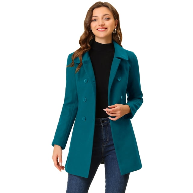 Abrigo Largo de Invierno Allegra K con cuello Peter Pan y Doble Botonadura lago azul XS