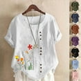 thumbnail image 5 of qucoqpe Women's 2026 Spring Summer Fashion Floral Printed Crewneck Short Sleeve Casual Button T-Shirts Loose Fit Tee Tops, 5 of 5