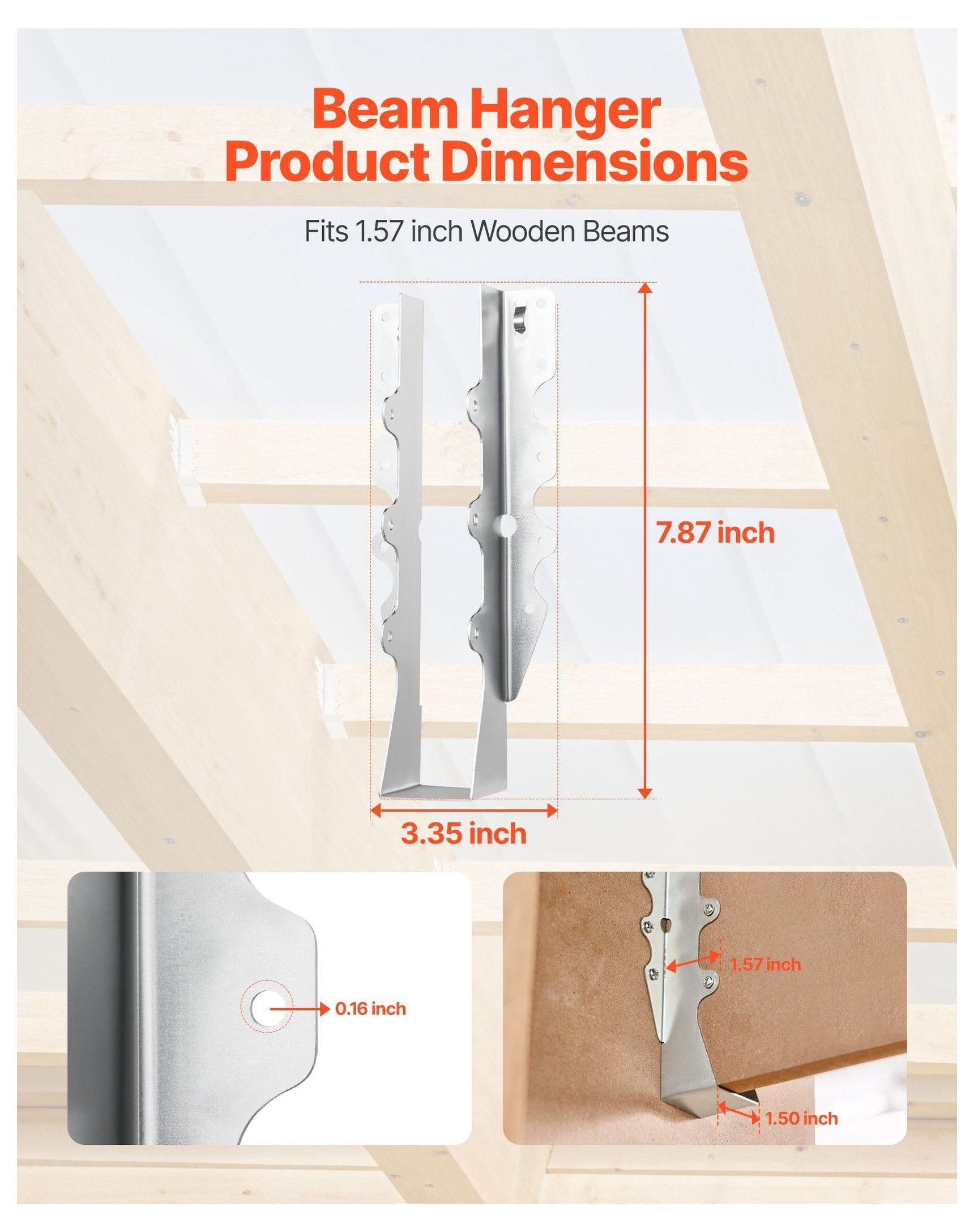 Joist Hangers 50 Pcs, Face Mount 1.57x7.83in, Heavy Duty Steel Rafter Ties, Wood Connector Brackets for Beams, Garden Structures, Decking, Indoor & Outdoor Use