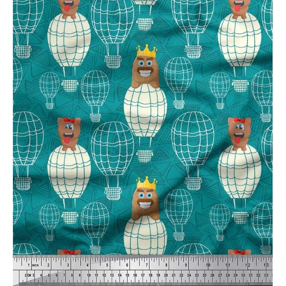 Soimoi Georgette Viscose Fabric Triangle,Cartoon & Hot Air Balloon Holiday Print Sewing Fabric Yard 42 Inch Wide