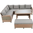 thumbnail image 4 of Harper & Bright Designs Patio Rattan L-Shaped Sofa Set, Outdoor Sectional PE Wicker Set with Extendable Side Tables Dining Table and Cushion for Backyard Graden, Brown, 4 of 15