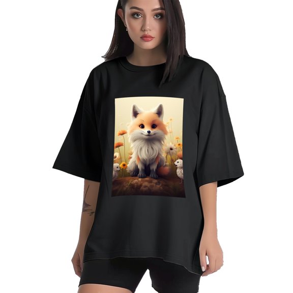 Plus Size Shirt for Women Black Tops for Women Short Sleeves Shirt for Women Fox T Shirt Crewneck Shirt for Women XS