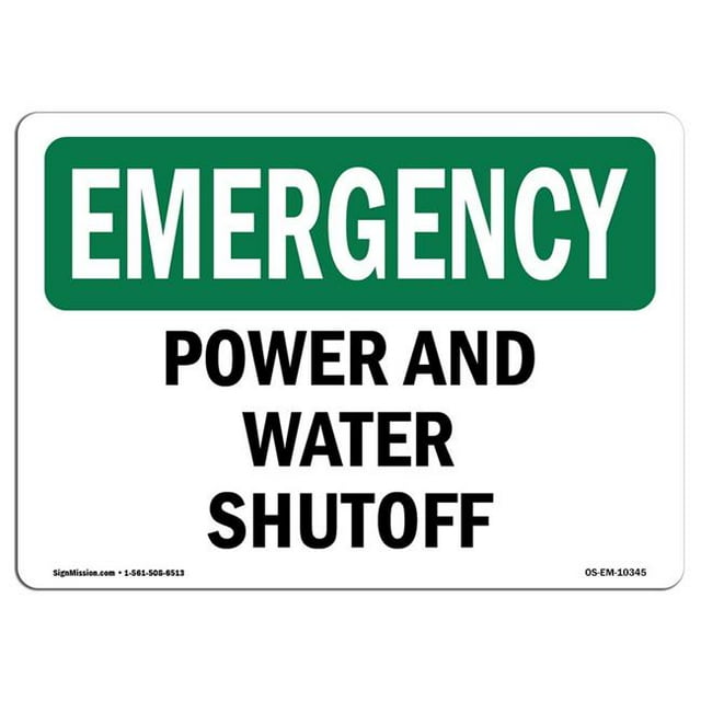 SignMission OS-EM-A-1218-L-10345 Panneau de Secours OSHA 12 x 18 Po - Coupure d'Alimentation et d'Eau