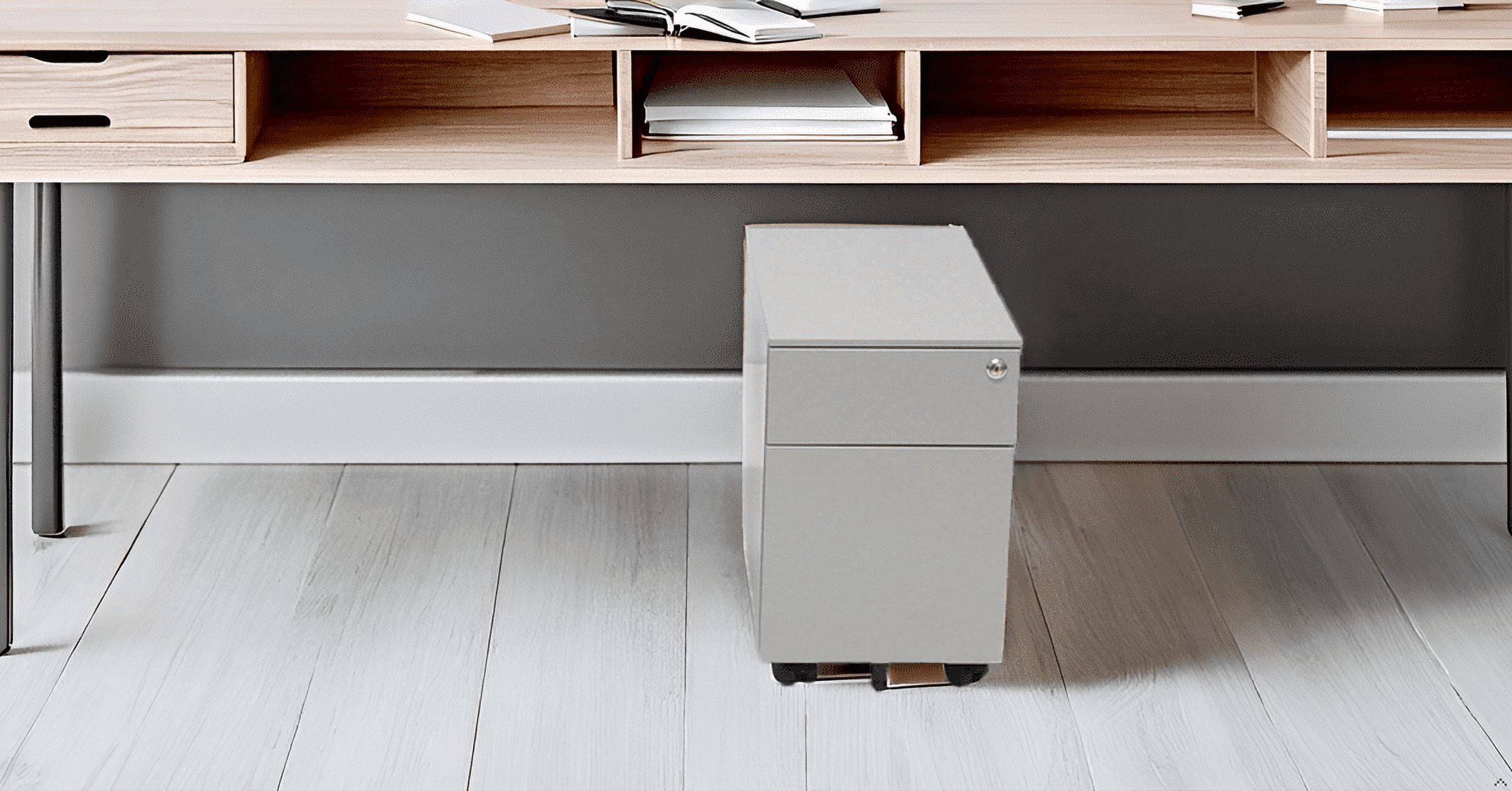 We're It 2-Drawer Mobile Filing Cabinet with Lock & Wheels - 11.8" Slim Under Desk File Storage for Letter/Legal Documents, Brushed Silver Metal Office Cabinet