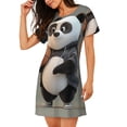 thumbnail image 2 of Fotbe Cartoon Pandas Basketball Bata de Dormir para Mujer con Estampado, Camisón de Algodón de Manga Corta, Ropa de Dormir Casual, 2 of 6