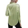 thumbnail image 4 of Lumento Ladies Blouse Button Down Shirts Lapel Tunic Tops Women Loose Shirt Satin Long Sleeve Light Green XL, 4 of 5