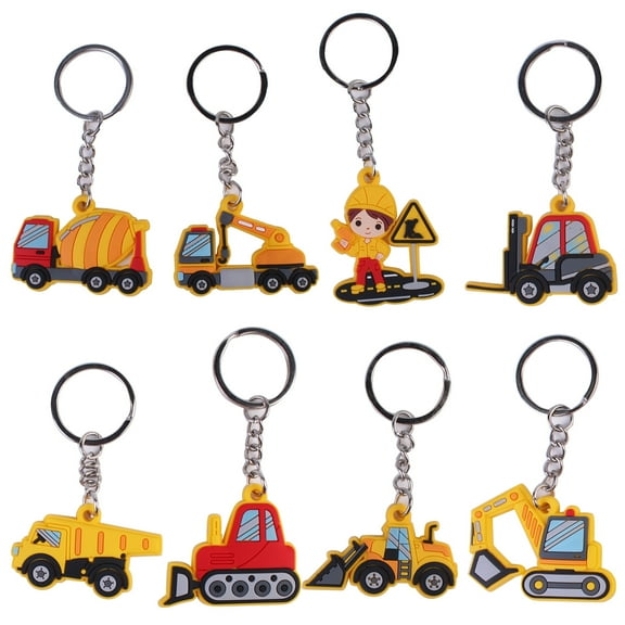 Dayesque 12-Piece Construction Vehicle Keychain Set with Cement Truck, Excavator, Tractor - Party Favors for Kids Birthday & Baby Shower