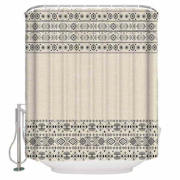 60x72 Inch Shower Curtains for Bathroom Beige Black Boho Fabric Bath Curtain Decor Vintage Ethnic Tribe Abstract Art Waterproof Restroom Curtains Shower Set Accessories with 12 Hooks 60 Inch