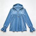 thumbnail image 3 of DHFJKG Velvet Hoodies For Women Ruffle Long Sleeve Button Pullover Sweatshirt Casual Fall Clothes, 3 of 3