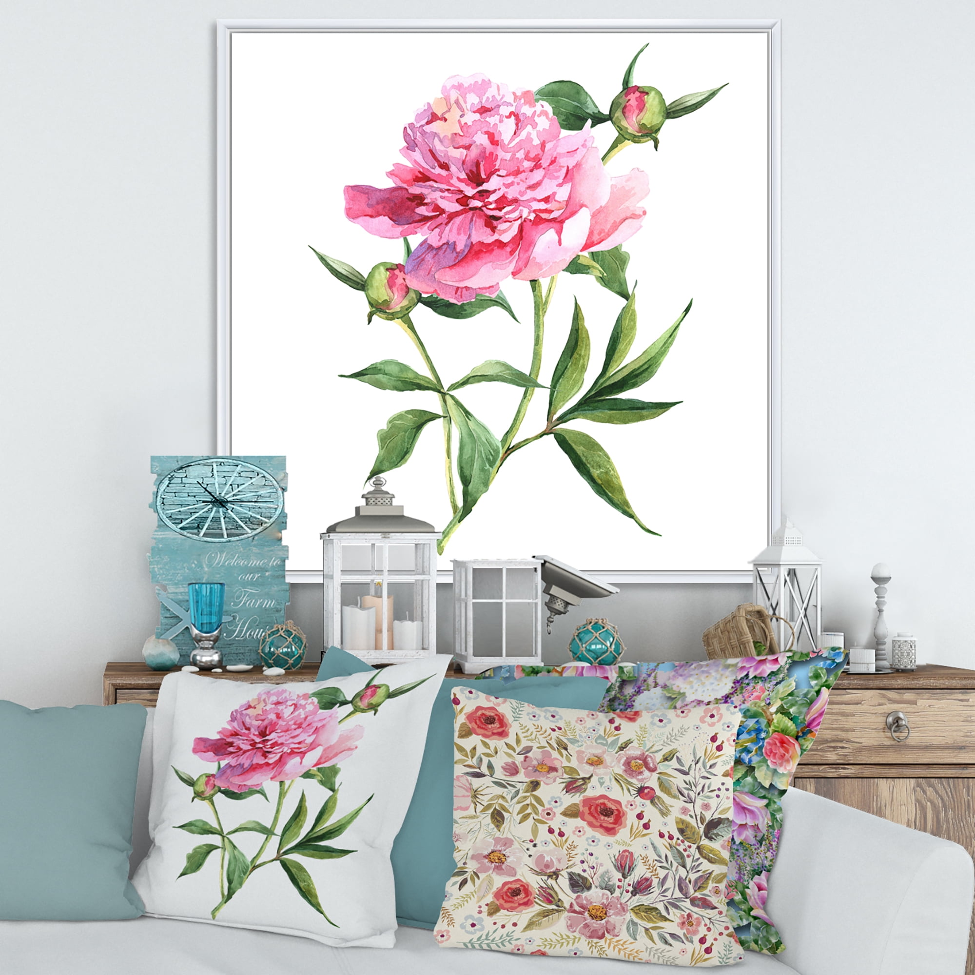 Designart 'Ancient Pink Peonies' Traditional Framed Canvas Wall Art Print
