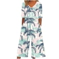 thumbnail image 2 of Sokhug Womens Floral Print V Neck Jumpsuit 3/4 Sleeve Wide Leg Cropped Pants with Pockets Casual Summer Romper, 2 of 5