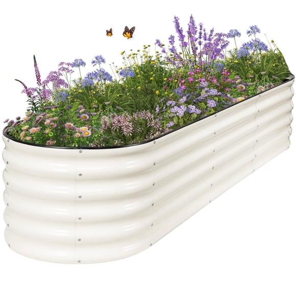 Cama de jardín elevada de acero galvanizado permade, 244 x 61 x 43 cm, blanca