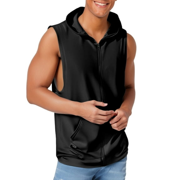 Bcfgryg 2025 Summer Men's Hooded Exercise Fitness Training Zipper Cardigan Sleeveless Vest Vest for Men