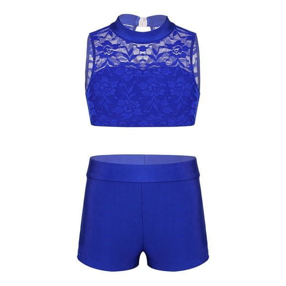 iiniim Kids Girls 2-Piece Sports Outfit Athletic Dance Crop Top with Booty Shorts Workout Gymnastics Leotard