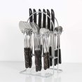 thumbnail image 1 of 24 Piece - Flatware Set with stand，Marbling Stainless Steel Sliverware Cutlery Set, Service for 6, Included Knife/Fork/Spoon (Black), 1 of 7