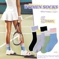thumbnail image 2 of Womens Crew Socks Athletic Casual Cotton Long Socks Stripe Sport High Socks 5 Pairs, 2 of 6