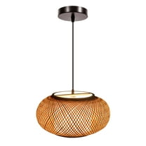 Fichiouy Hand-Woven Bamboo Wicker Rattan Pendant Lamps for Living Room Farmhouse Dining Room