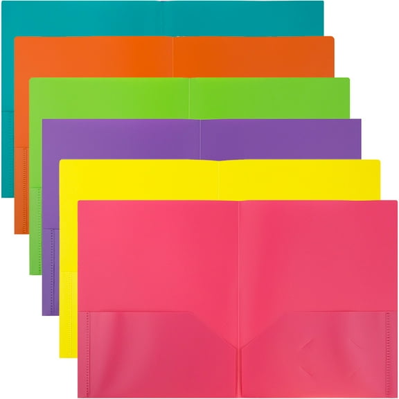 JAM Paper Plastic 2 Pocket Folders, Assorted Fashion Colors, 6 per Pack