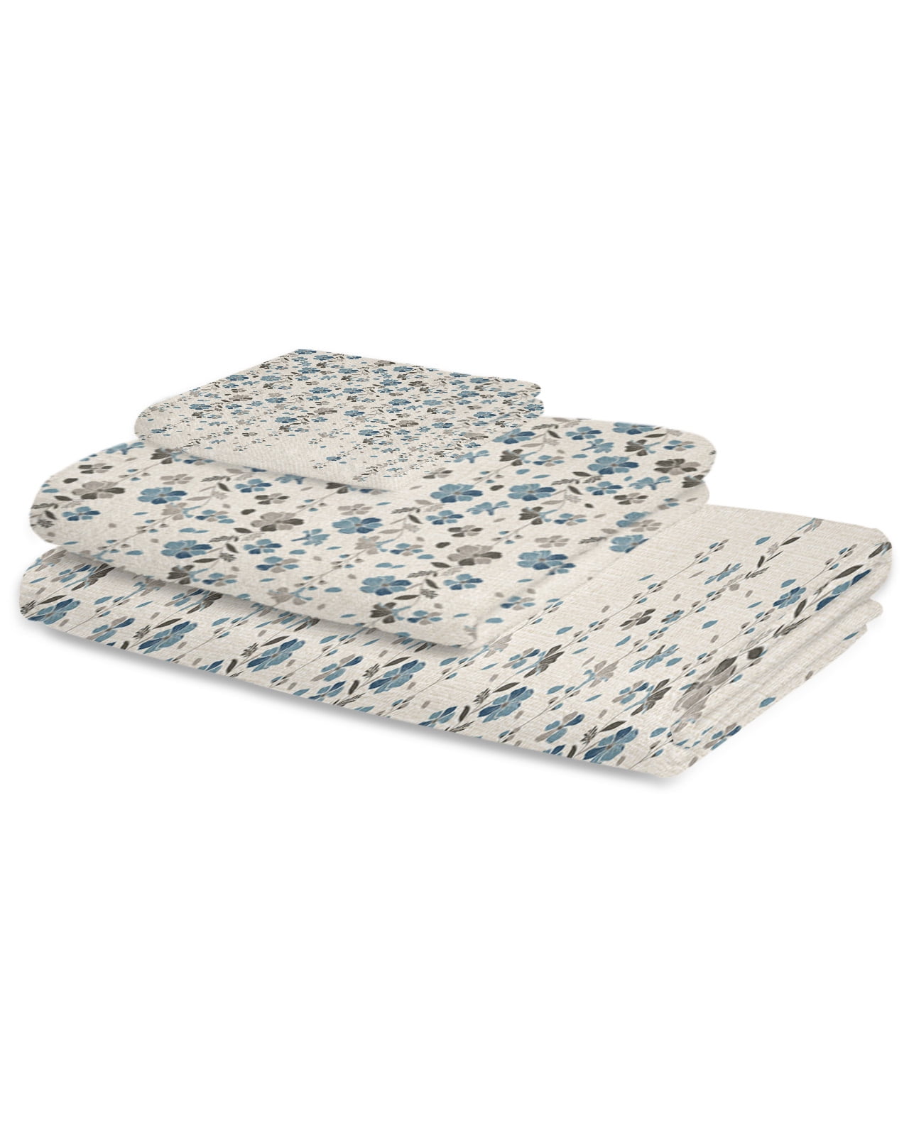 Weeping Flowers Towel Set of 3,Soft Microfiber Bath Towels,Hand Towel,Washcloths,Blue Grey Spring Floral Botanical Rustic Burlap Quick-Dry Absorbent Towels for Bathroom Kitchen Hotel Beach Gym Spa