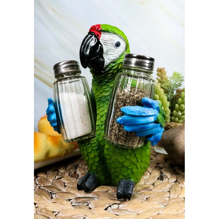 Ebros Tropical Rainforest Green Military Macaw Parrot Salt Pepper Shakers  Holder