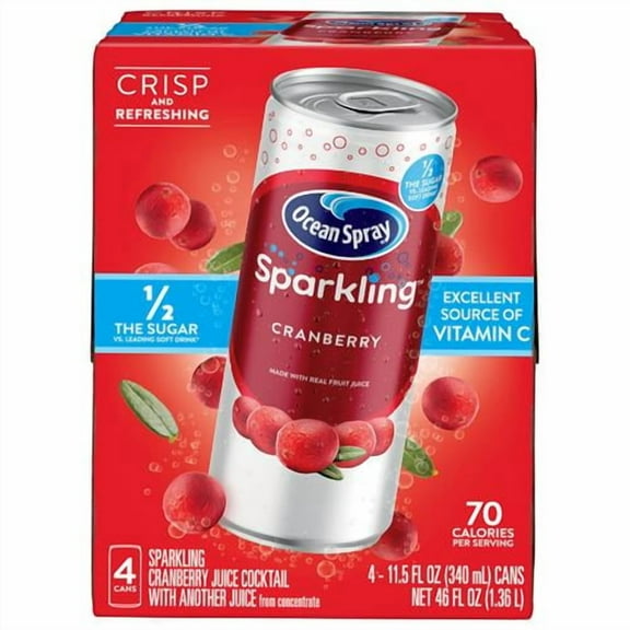 Ocean Spray Sparkling Cranberry Juice Drink, 11.5 Fl Oz Cans, 4 Count - Pack of 2