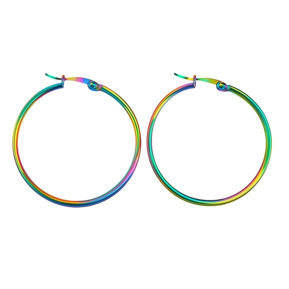 Ginger Lyne Rainbow Hoop Earrings for Women Thin Large 50mm Stainless Steel