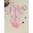 thumbnail image 2 of nvzhuang Baby Girls Rompers Infant Christmas Flower Print Zipper Long Sleeve Bodysuit with Headband Newborn Jumpsuits for Winter, 2 of 9