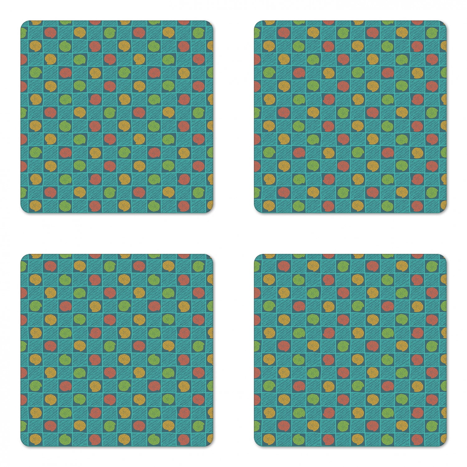 Geometric Coaster Set of 4, Abstract Square Box and Inner Spiraling