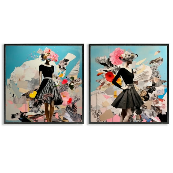 Stupell Industries Glam Fashion Figure Pose People Painting Black Framed Art Print Wall Art, 12 x 12, Set of 2