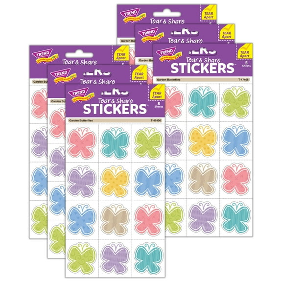 TREND Garden Butterflies Tear & Share Stickers, 60 Per Pack, 6 Packs