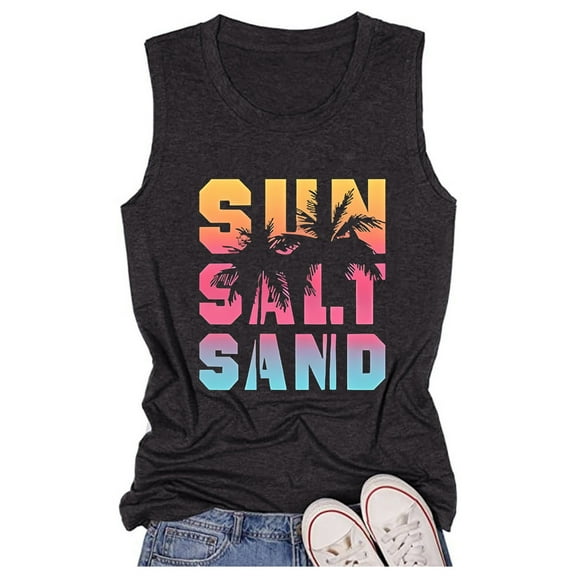 SHITINN Apparel T Shirt Muscle Top Women Women's Sleeveless Letter Print Casual Tank Top Round Neck Summer Vest