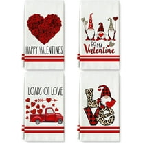 Valentine''s Day Kitchen Towel Love Gnome Truck Rose Flower Dish Towel 18 x 26 Inch Be My Valentine Hand Drying Tea Towel for Wedding Anniversary Cooking Baking, Set of 4