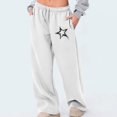 thumbnail image 2 of ClodeEU Women's Star Print Sweatpants,Elastic Waist With Drawstring , Baggy Wide Leg Sweatpants with Pockets White,Womens Plus S, 2 of 6