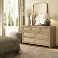 thumbnail image 4 of SICOTAS 56.88" Wide 7 Drawer Tall Dressers Set of 2, Boho Dresser with Oversized Storage Space Rattan Dressers & Chests of Drawer Engineered Wooden Dressers for Bedroom,Reclaimed Light Oak, 4 of 7