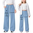 thumbnail image 2 of Girls Flare Leggings Kids Uniform Pants Straight-Fit Lightweight Ruffle Bell Bottoms Pants Trousers Distressed Relaxed Fit Summer Beach Pants Pants Trousers Fall Outfits Light Blue 8-9 Years, 2 of 8