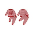 thumbnail image 2 of BemeyourBBs Toddler Baby Boy Valentines Day Outfits Letter Embroidery Long Sleeve Striped Sweatshirt and Joggers Pants Set Spring Clothes, 2 of 9