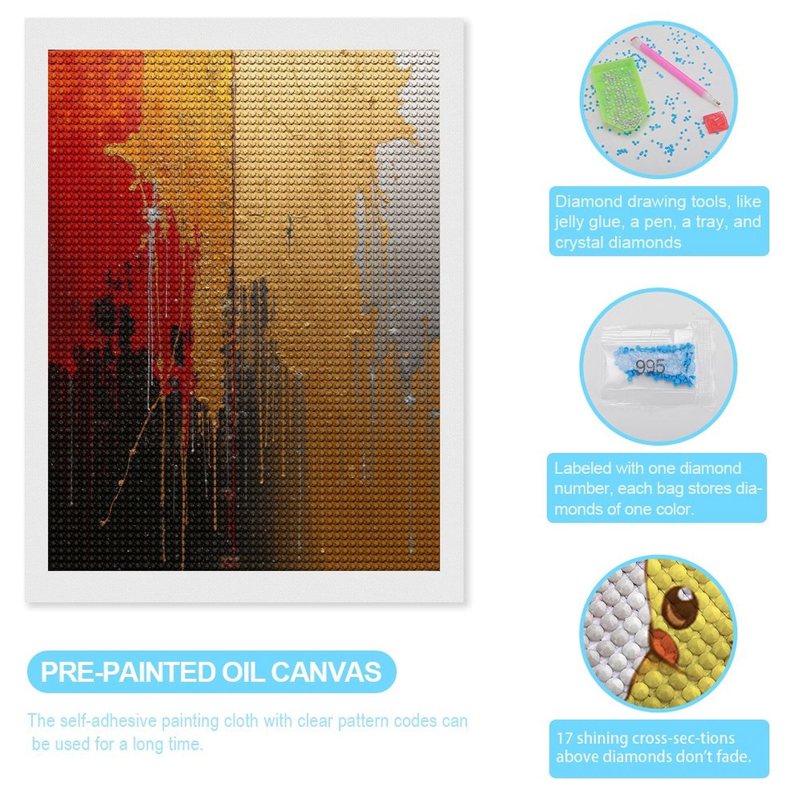 Diamond Art Kits for Adults, Abstract Dripping Paint Art Bold 5D Diamond Painting Kits for Adults Beginners, DIY Full Drill Diamond Painting, Gem Art and Crafts 12x16