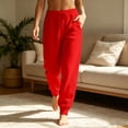 thumbnail image 3 of Women's Fleece Sweatpants Winter High Waisted Joggers Athletic Pants Casual Fall Drawstring Trousers with Pockets,Red L, 3 of 8