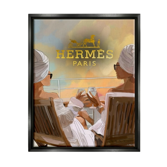 Stupell Industries Fashion Girls on Cruise Beauty & Fashion Painting Black Floater Framed Art Print Wall Art, 17 x 21