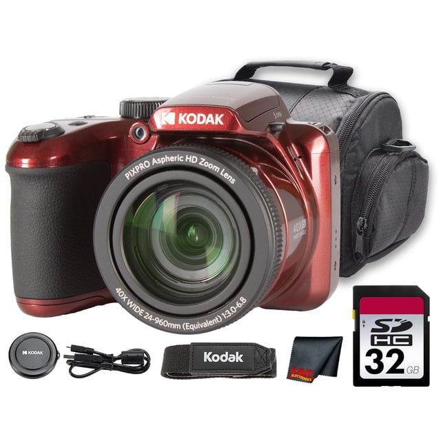 Kodak PIXPRO AZ405 Digital Camera (Red) (AZ405RD) + 32GB Card + Bag + Cloth