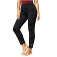 thumbnail image 3 of TtopsQueen Women Cropped Skinny Pants, Elastic High Waist Slim Fit Capri Trousers with Hollow Lace Scalloped Hem, Stretchy Daily Casual Bottoms with Pockets Black,XXL, 3 of 5