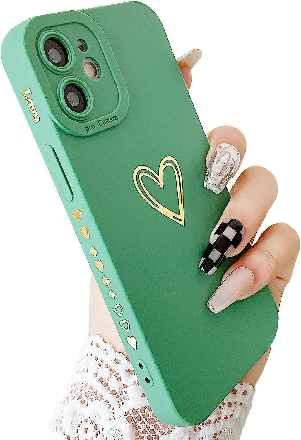 Compatible with iPhone 12 Mini Case for Women, Bronzing Luxury Heart