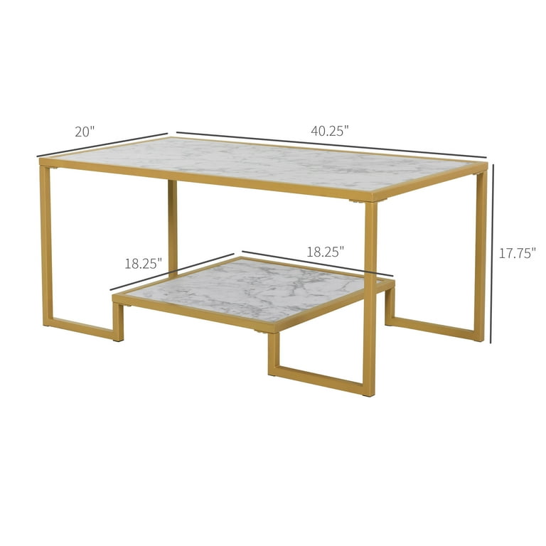 Dcenta Minimalist Art Deco Coffee Table With A Modern Marble Texture Tabletop Storage Underneath Shelf White Com Dcenta Minimalist Art Deco Coffee Table, Art Deco Coffee Table With Storage