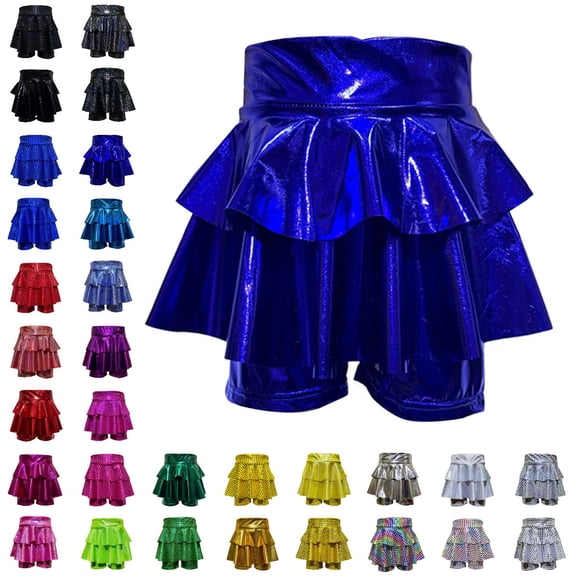 Bmisegm Skorts for Girls High Waist Shiny Tiered Cake Skort with Built in Shorts for Carnival Dance Party Performance Girls Skirt 4-5 Years